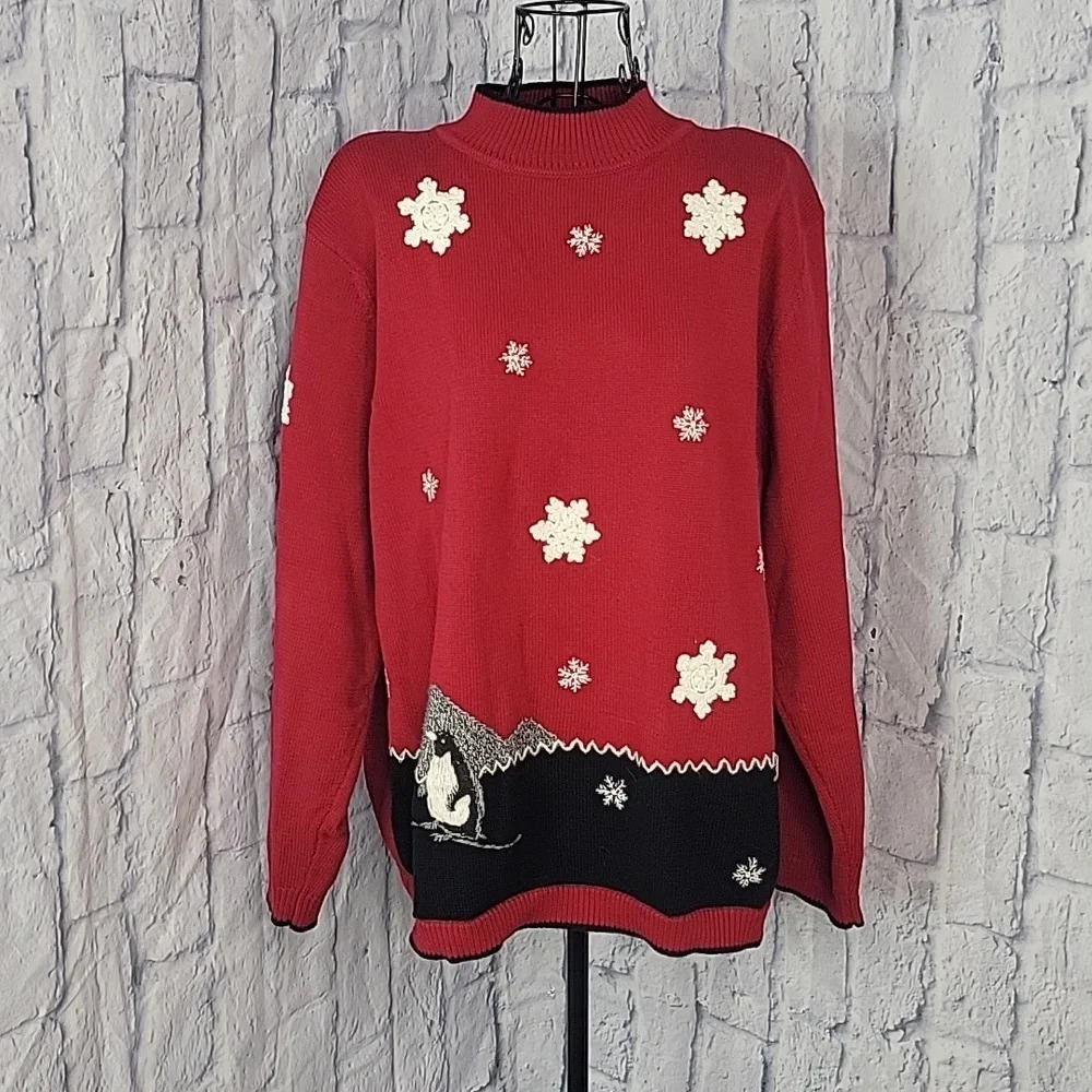 ALFRED DUNNER WOMAN Crochet/Embroidered/Beaded Snowflake‎ Sweater 1X